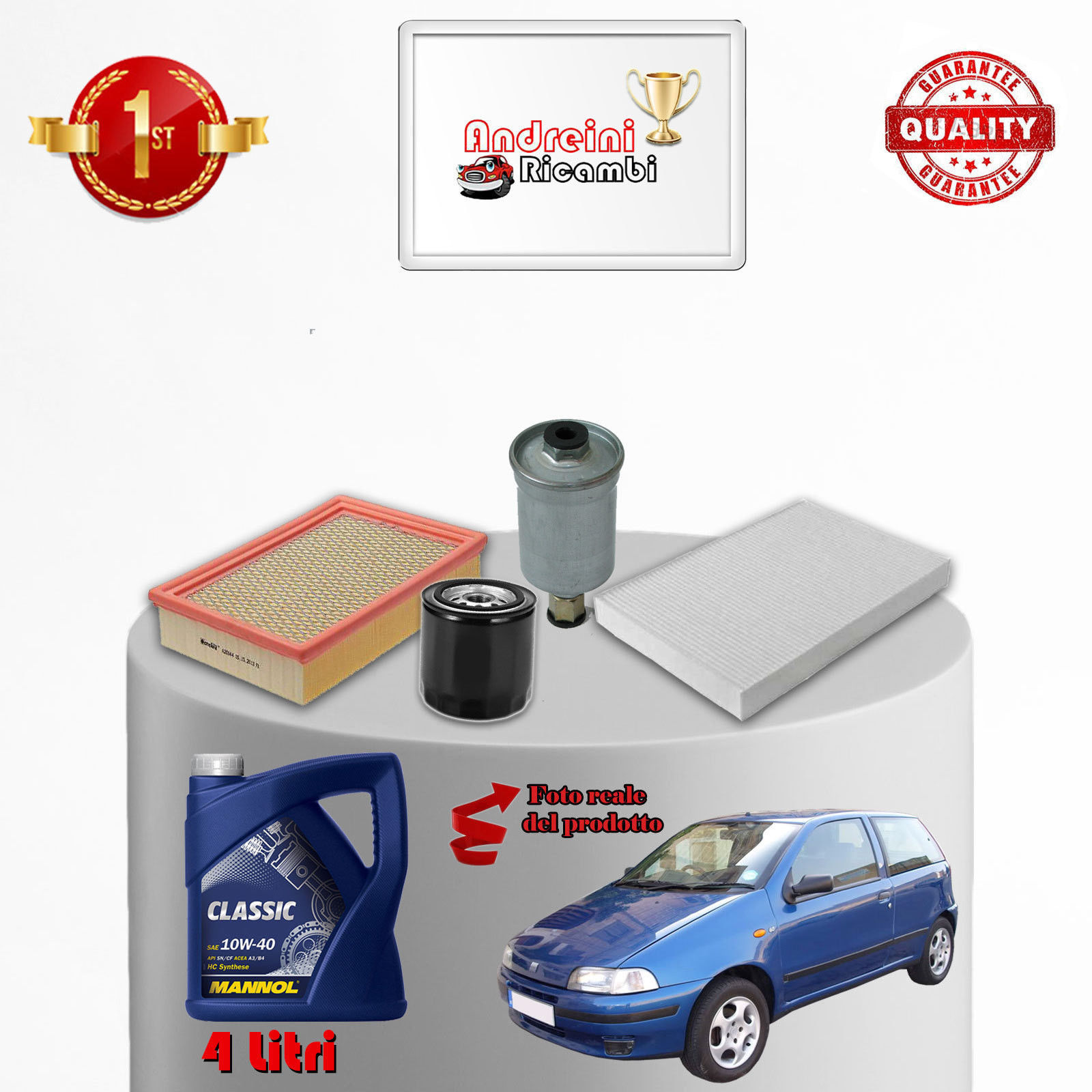 Kit Tagliando Completo Per Fiat Seicento 0.9 29kW 39CV (1998-2000) – 3 Filtri + 4 Litri Olio 10W40 Classic