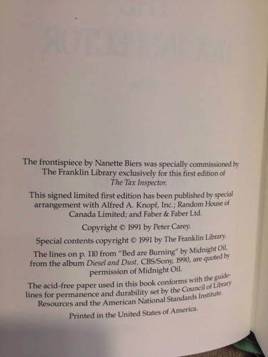 The Tax Inspector by Peter Carey - The Franklin Library- Signed First Edition - Picture 4 of 4