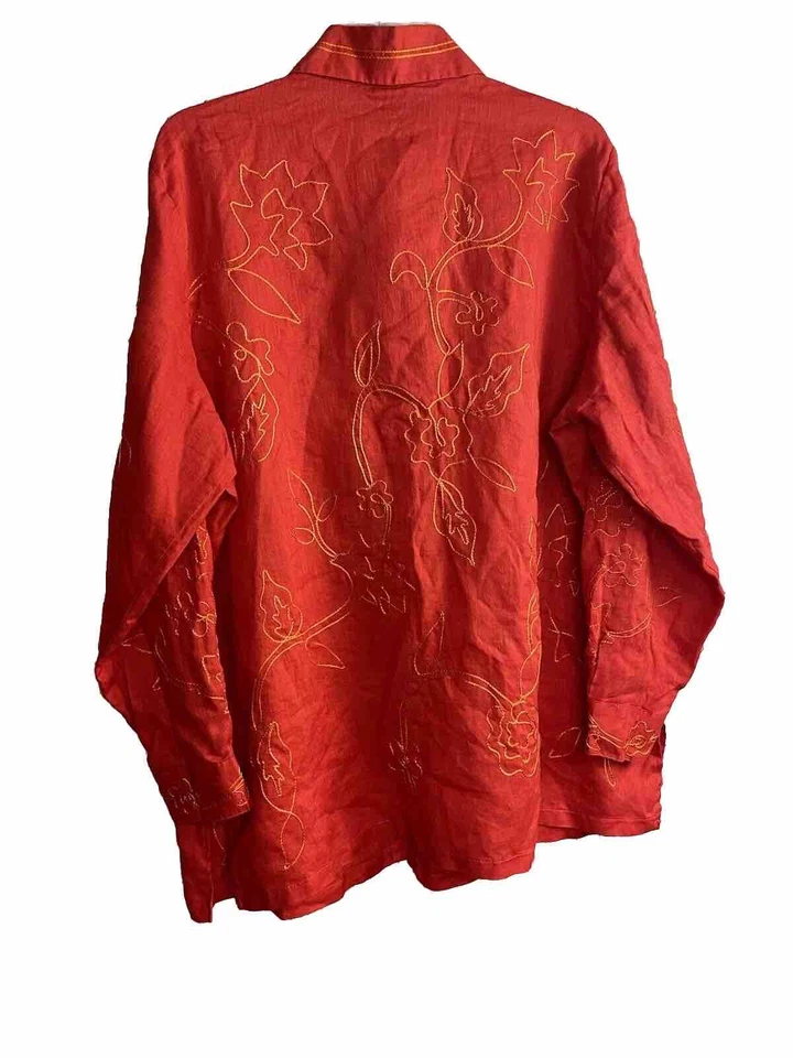 Camisa Josephine Chaus Mujer Talla 16 100% Lino Floral Bordada Manga Larga Foto 3 de 4