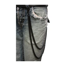 Men Black Long Metal Wallet Chain Jeans Biker Rocker Thick 2 Strands Trucker