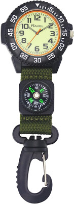 Green Nylon Clip-On Carabiner Watch with Compass and Glow in The Dark Dial