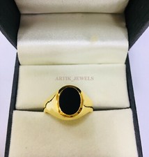 Natural Black Onyx Gemstone with Gold Plated 925 Sterling Silver Ring 1276