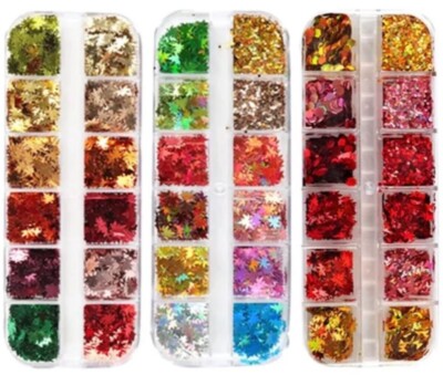 3D Nail Art Sticker Ahornblätter Glitzer Flocken Nägel Deko Laser Pailletten