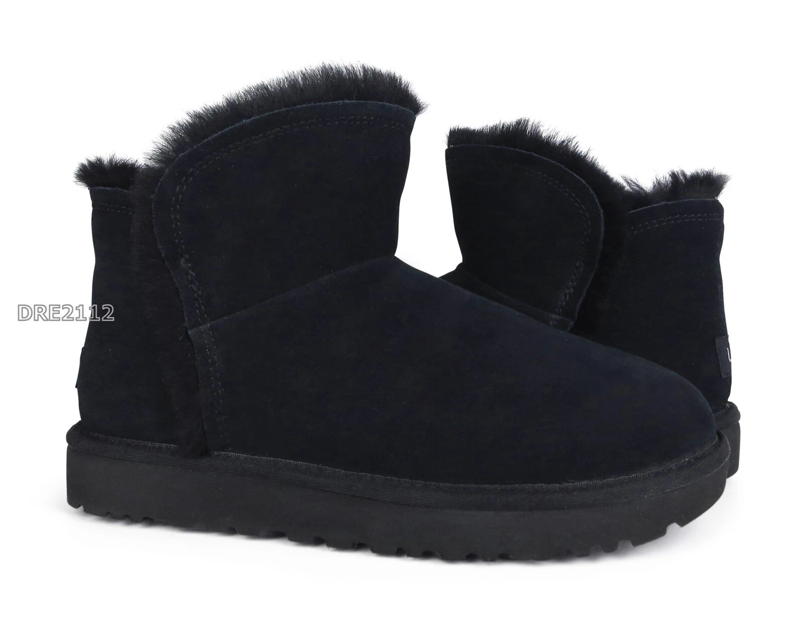 Stivali UGG Classic Mini Fluff alti bassi in pelliccia nera da donna taglia 10 *NUOVI*