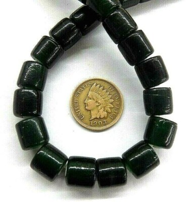 40 Dark Hunter Green African White Heart Trade Beads  Hudson Bay  #650