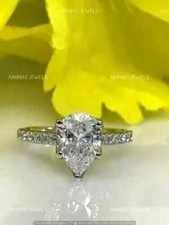 3CT Pear Cut Lab Created Diamond Wedding Engagement Ring 14K White Gold Plated