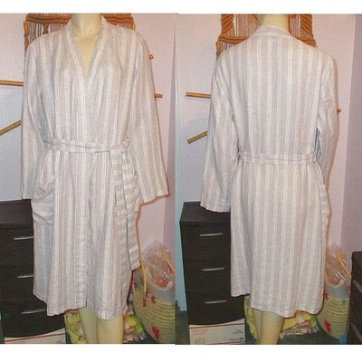 Garnet Hill Washed Linen Robe Size M Pockets Relaxed Striped Luxurious NEW