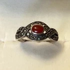 Carnelian Marcasite Vintage Art Deco Ring Size 6.75 EUC 925 Sterling Silver