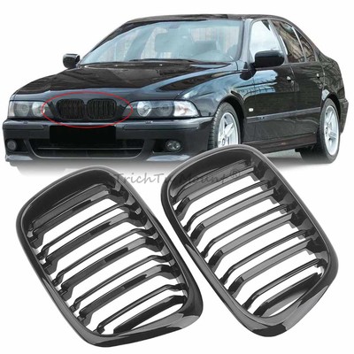 Front Kidney Pair Grilles Grill For BMW E39 525i 530i M5 1999-2003 Glossy Black