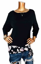 Chico  s 3 or XL Top Stretch Floral Hem Knot Tie 3/4 Sleeves Easywear Soft Blouse