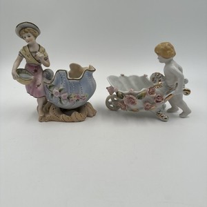 ARDALT 置物 人形 女性 首振り 花器 鉢 陶器 2点 レトロ ビンテージ フランス直輸入可愛らしい貴婦人 陶器の人形（呼び鈴）