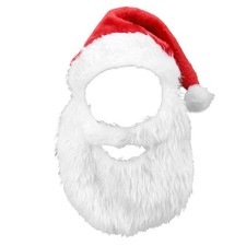 Christmas Santa Claus Hat With Attached White Beard Costume 11.02x25.59 Inches