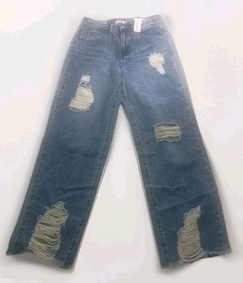 Nwt Rue 21 womens distressed high rise straight Leg 5 Light wash denim 232