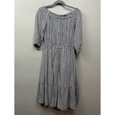 Old Navy Womens Gingham Off Shoulder Midi Dress Navy Blue White Small Tiered S