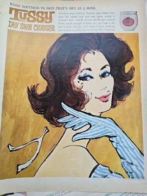 1962 Tussy Dry skin cleanser skin cream wishbone art vintage ad
