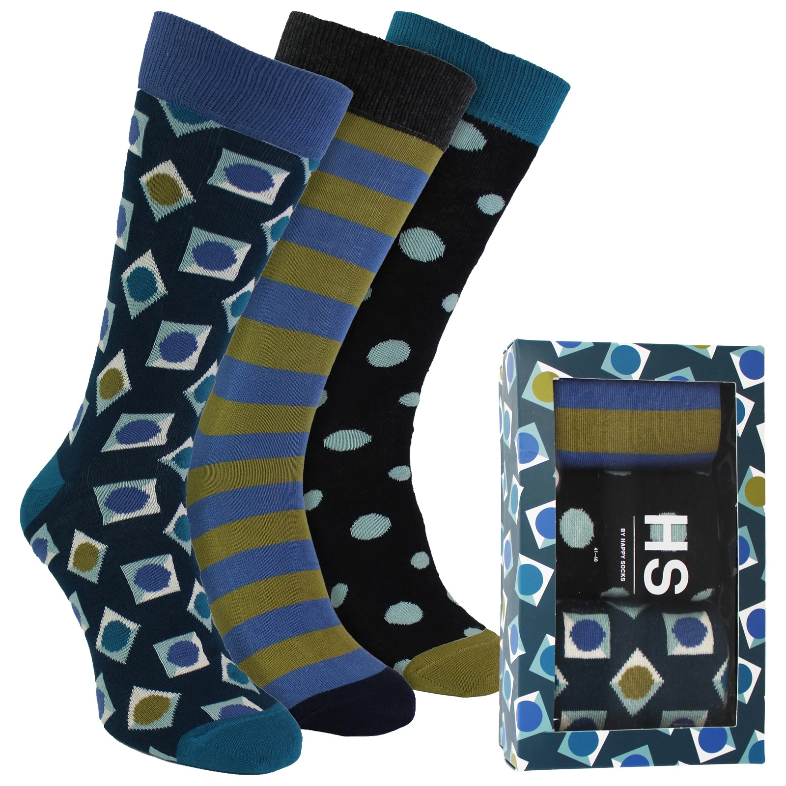 Mens Square Giftbox Socks by Happy Socks - 3 Pack Cotton Novelty Socks