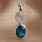 3.20Ct Oval Cut Natural Blue Topaz & Diamond Bezel Pendant 18k White Gold Plated