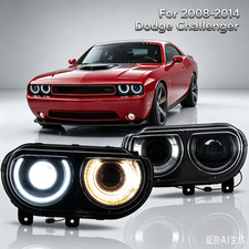For 2008-2014 Dodge Challenger Black Wled Drl Headlights Assembly Sequential