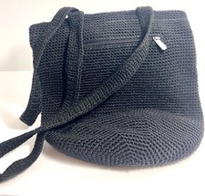 The Sak Purse Medium Black Woven Crochet Shoulder Bag Zips 12 x 11 Lined