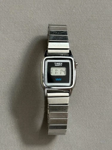Timex K Cell Vintage Digital Silver Tone Stretch Band Women's Watch New Battery