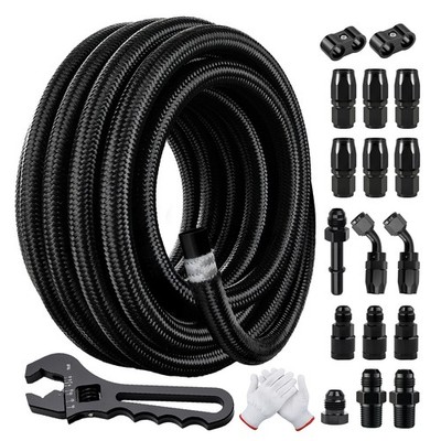 6AN 25FT CPE Braided Nylon Fuel Oil Hose Kit with Disconnect Adapters Full Tool