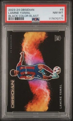 2023 PANINI OBSIDIAN BLACK COLOR BLAST #8 LAMINE YAMAL PSA 8