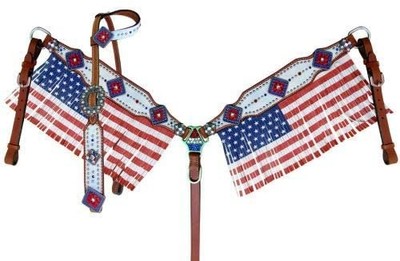 Showman American Flag Fringed Collar Set W/Reins