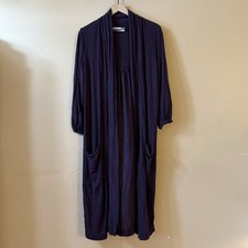 FREE PEOPLE Beach Duster Cardigan Size Medium Long Length Purple Puff Sleeve