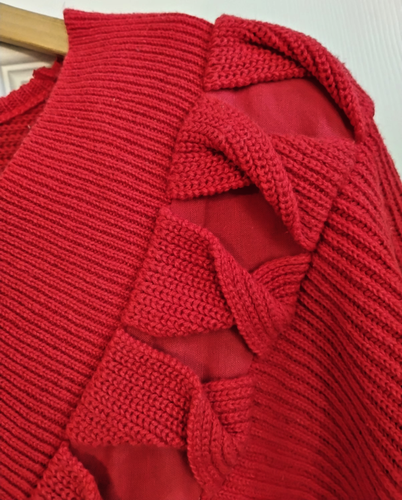 Vintage Spree Intl Womens LG 80s Red Sweater Dolman Loose Quirky Granny Skater - Picture 5 of 24