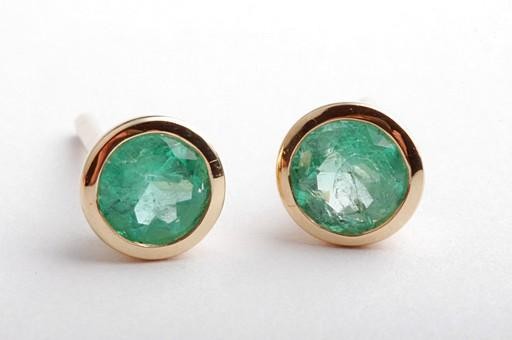 Emerald Earrings Ear Stud 0,92ct Round Cut 750 18K Yellow Gold New Columbia thumbnail 2