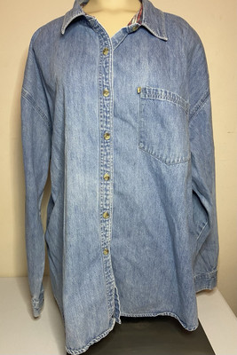 Womens Vintage Mountain Lake Denim Long Sleeve Button Down Plus Size 3x