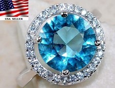 3CT Aquamarine  White Topaz 925 Sterling Silver Ring Jewelry Sz 6 IB2-7