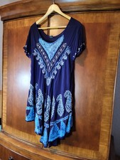 Embroidered Navy Blue & Light Blue Women's Swim Coverup Sundress Plus Size