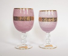 2 Interglass Italy Marbled Prince Of Florence Pink Gold Goblet Wine Water Glass
