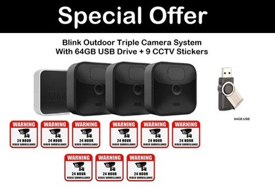 Blink Outdoor Security Triple Camera System: Sync Modul + USB + 9 CCTV Aufkleber