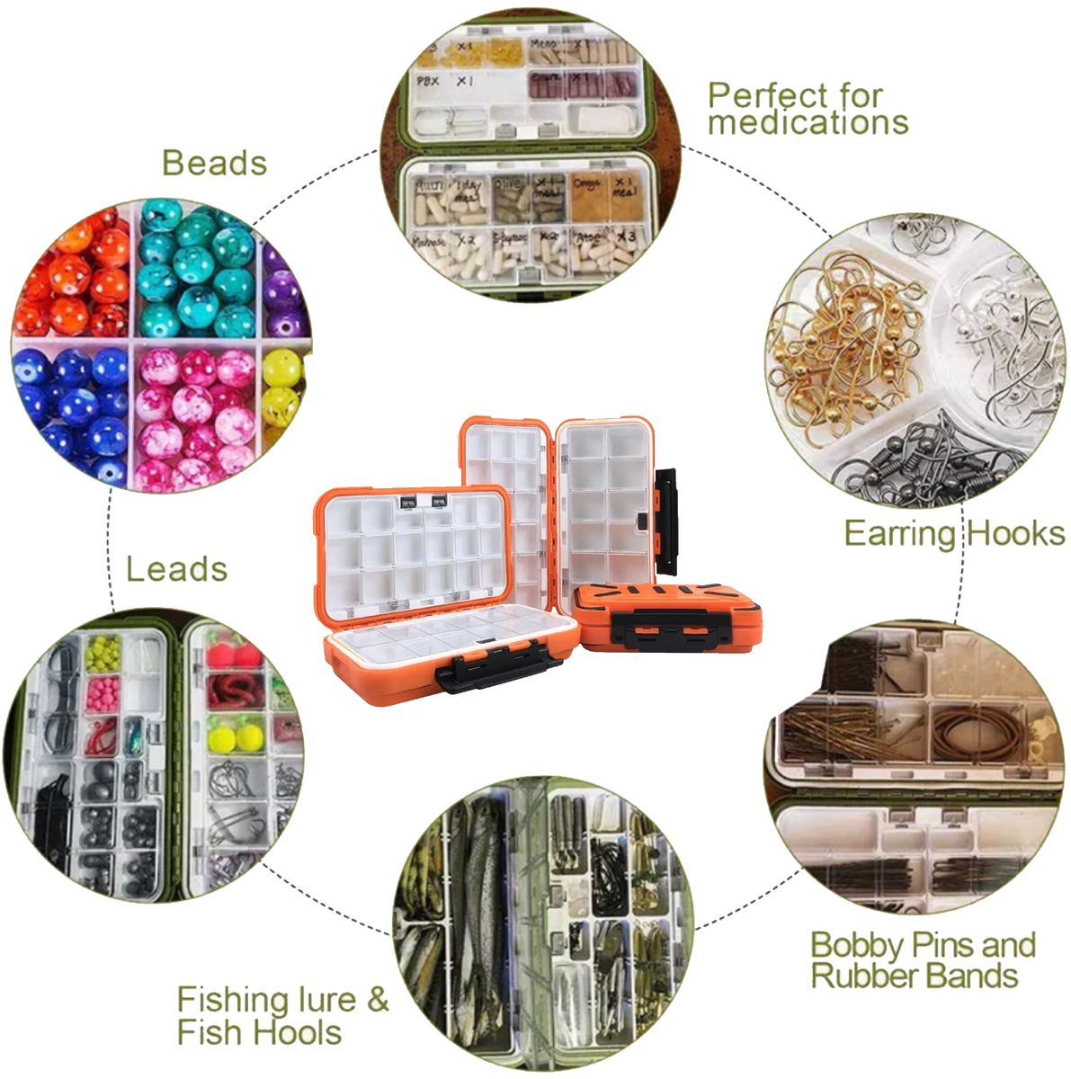 Waterproof Fishing Tackle Box - 16 Compartment, Double-Sided, Double Lock,  Large Capacity (Orange) Orange Waterproof Storage Box