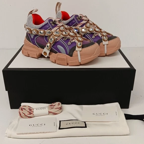Baskets Flashtrek femme GUCCI « Lavender » avec cristaux   EU36/US6