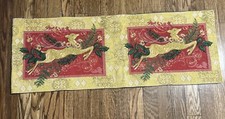 Vintage Christmas Tapestry Table Runner Reindeer Gold Red Green 12x68