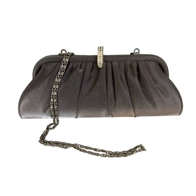 Carlo Fellini Clutch Bag Womens Gray Silver Evening Purse Crossbody Crystal Clip
