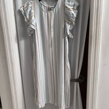 A new day teal striped linen blend dress size s