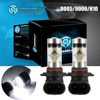 IRONWALLS 9005 9145 H10 6000K White High Power LED Fog Lights Driving Bulbs DRL