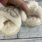 Wedding Bride "Mrs. D" Ivory Cream Furry Slip On Slippers Pearls size 38 39/8-9 — photo 6