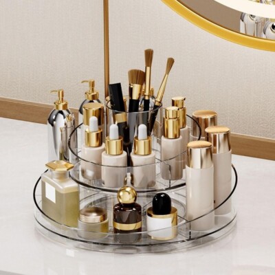 LINFIDITE klares Acryl Make-up Organizer Tablett 360 drehbares Kosmetikdisplay