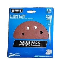 10 PACK 5" Hook and Loop Sanding Discs 220 Grit 8-Hole HART for Orbital Sanders