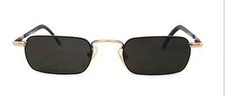 New Vintage Club LA 56 Rectangular Sleek Gold Metal Sunglasses 90s Italy NOS