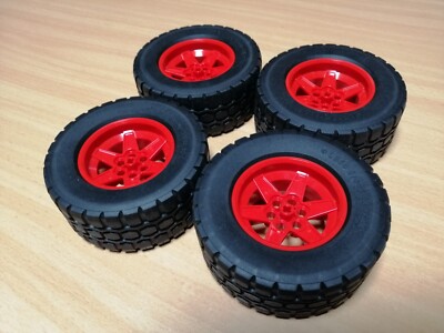 LEGO Technic 4 Stück Reifen 94.3 x 38R rote Felge / TECHNIK Sammlung