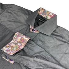 Bogosse Men's 100 Cotton Paisley Flip Cuff Dress Shirt Gray   Large