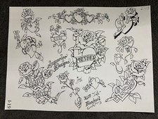 Vintage Wm INKEE BLANCHARD 1994 Tattoo Flash Sheet I-19 Hearts Name Fonts