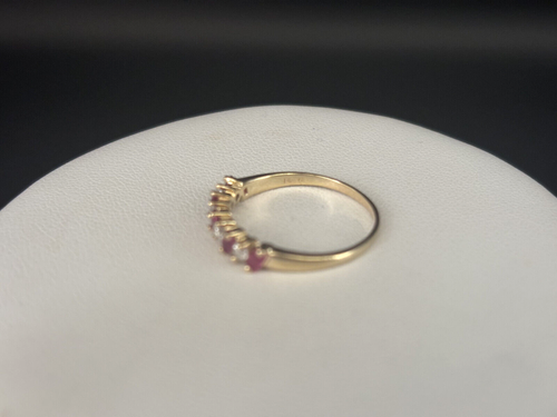 Vintage 14k Solid Yellow Gold Ruby & Diamond Band Ring Size 6.75 - Imagen 5 de 7