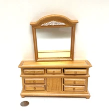 CONCORD DOLLHOUSE  MINIATURE DRESSER WITH MIRROR WITH AN OAK FINISH